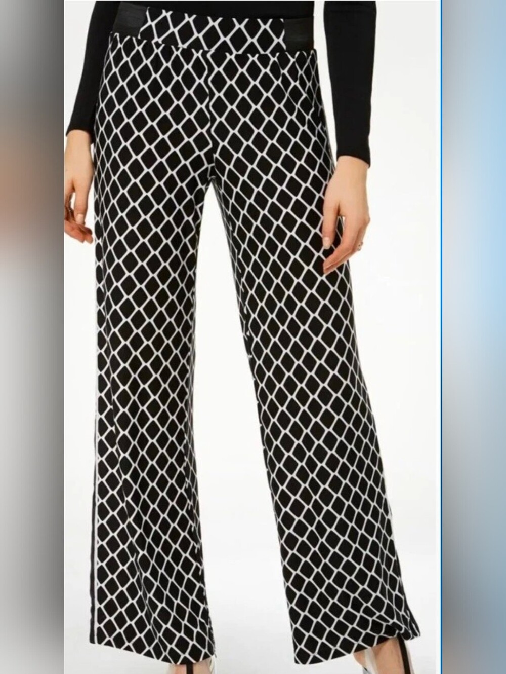 INC International Concepts Low Rise Wide Leg Ankle Pants Women’s S Black White